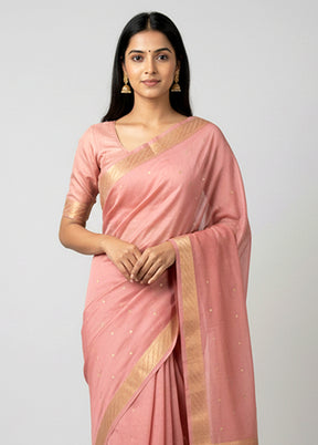 Pink Handloom Kanjivaram Pure Silk Saree With Blouse Piece