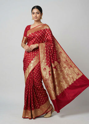 Red Banarasi Silk Saree With Blouse Piece