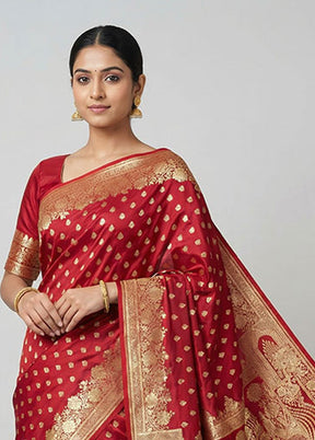 Red Banarasi Silk Saree With Blouse Piece
