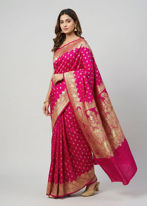 Pink Banarasi Silk Saree With Blouse Piece