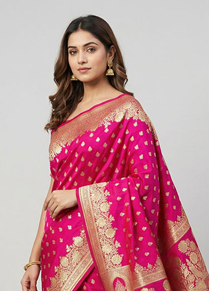 Pink Banarasi Silk Saree With Blouse Piece