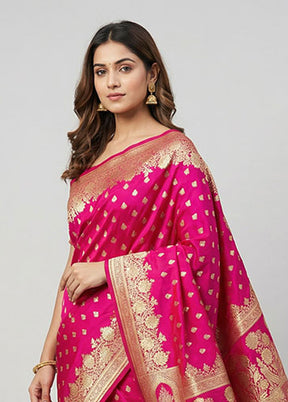 Pink Banarasi Silk Saree With Blouse Piece