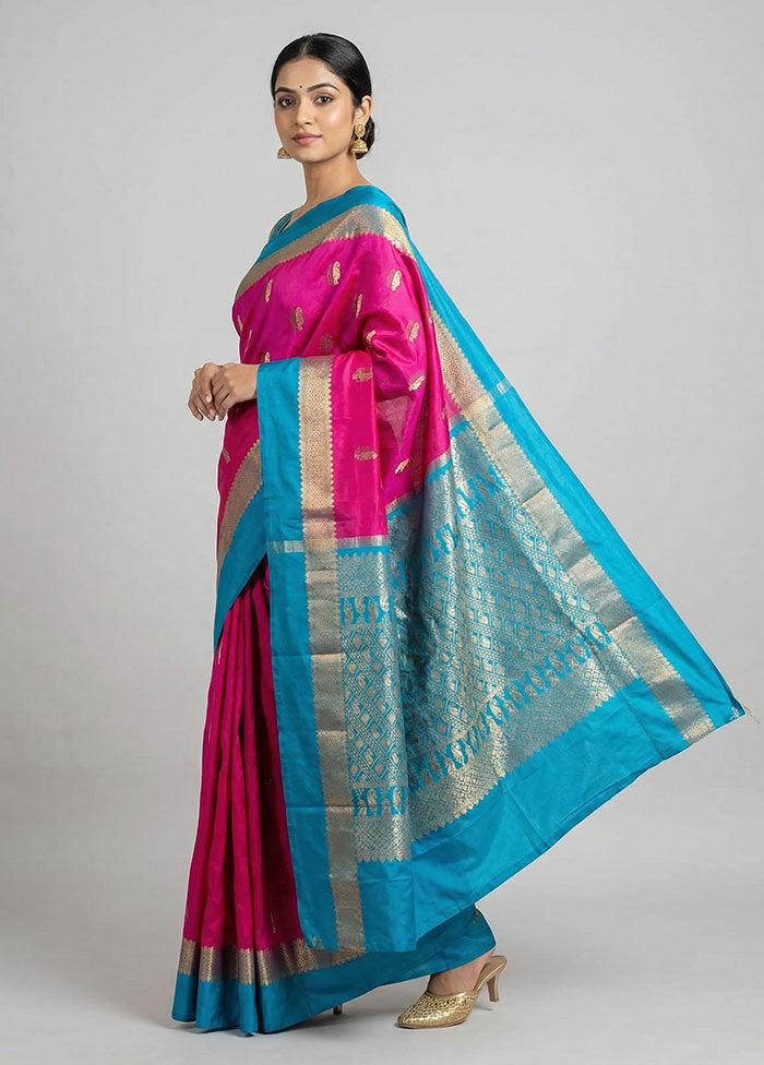 Pink Handloom Kanjivaram Pure Silk Saree With Blouse Piece