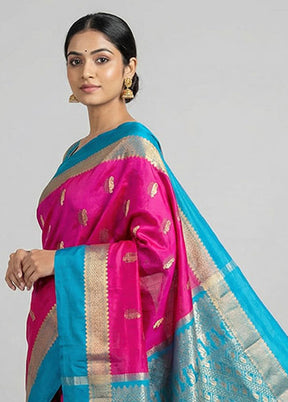 Pink Handloom Kanjivaram Pure Silk Saree With Blouse Piece