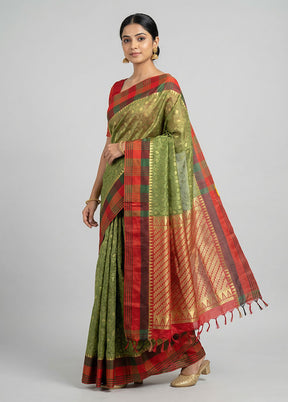 Green Kanjivaram Silk Saree With Blouse Piece
