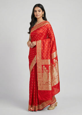 Red Banarasi Silk Saree With Blouse Piece