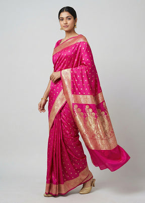 Pink Banarasi Silk Saree With Blouse Piece