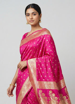 Pink Banarasi Silk Saree With Blouse Piece