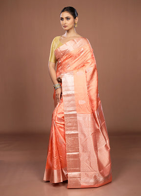 Pink Handloom Kanchipuram Pure Silk Saree With Blouse Piece
