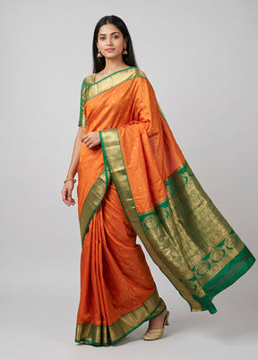 Rust Kanjivaram Silk Saree With Blouse Piece