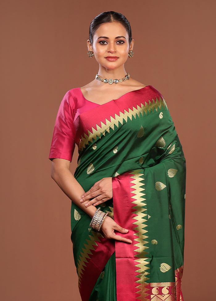 Green Kanjivaram Silk Saree With Blouse Piece