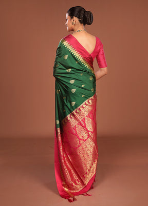 Green Kanjivaram Silk Saree With Blouse Piece