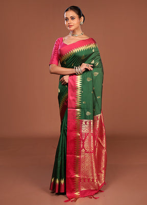 Green Kanjivaram Silk Saree With Blouse Piece