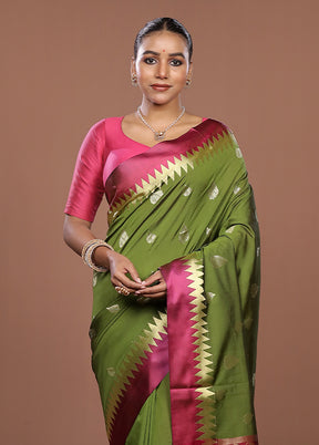 Green Kanjivaram Silk Saree With Blouse Piece