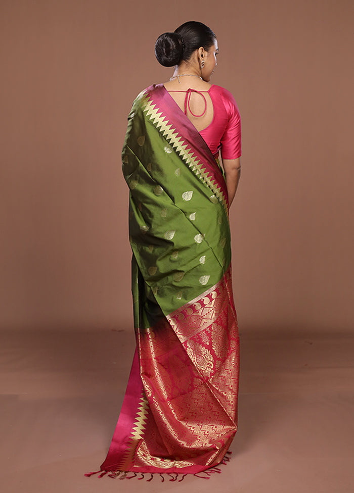Green Kanjivaram Silk Saree With Blouse Piece