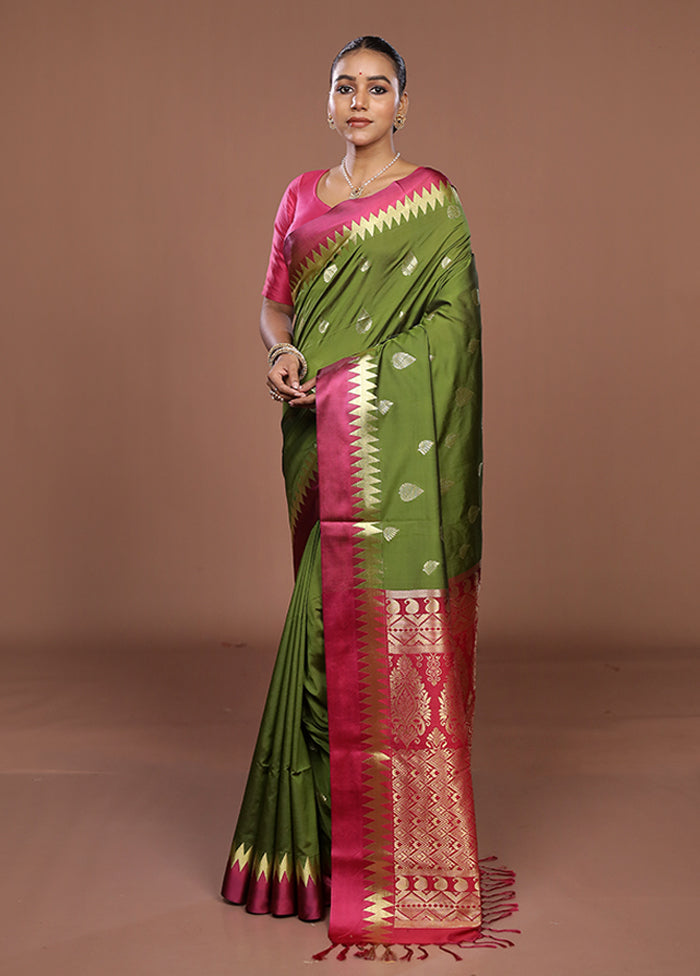 Green Kanjivaram Silk Saree With Blouse Piece