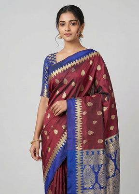 Maroon Kanjivaram Silk Saree With Blouse Piece