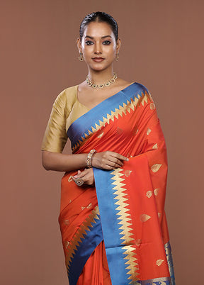 Rust Kanjivaram Silk Saree With Blouse Piece