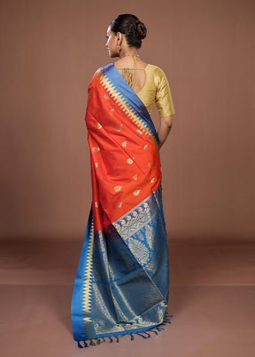Rust Kanjivaram Silk Saree With Blouse Piece