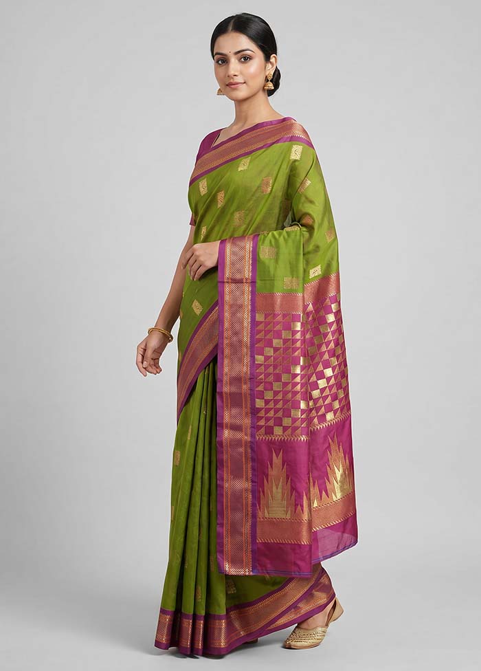 Green Kanjivaram Silk Saree With Blouse Piece