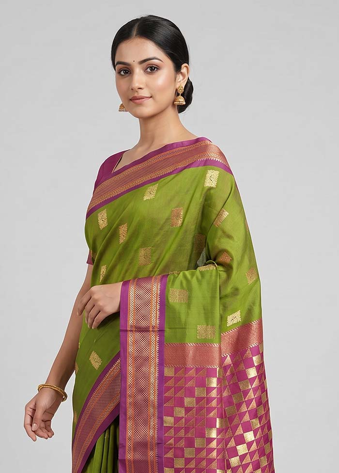 Green Kanjivaram Silk Saree With Blouse Piece