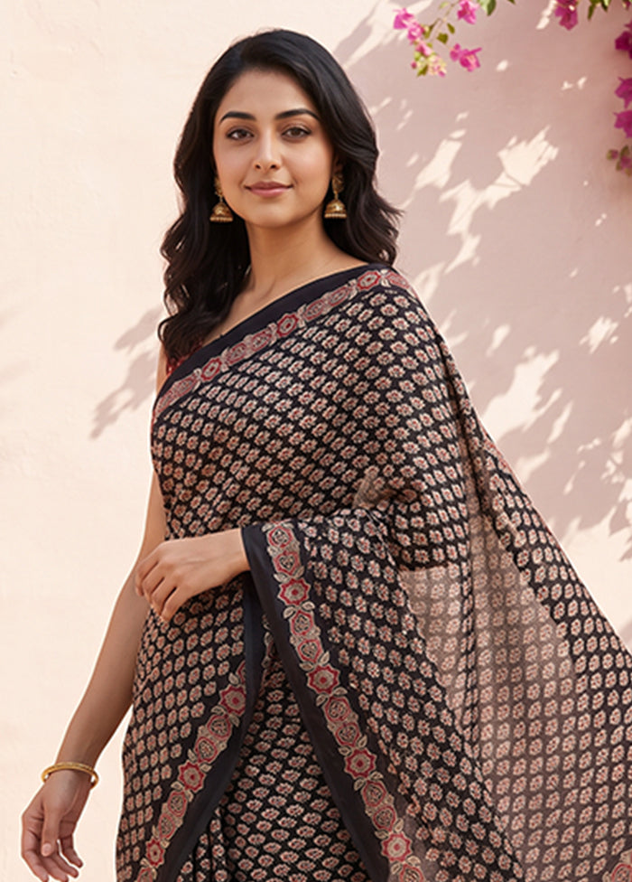 Blue Printed Silk Saree Without Blouse Piece