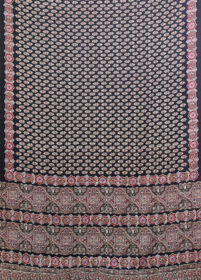 Blue Printed Silk Saree Without Blouse Piece