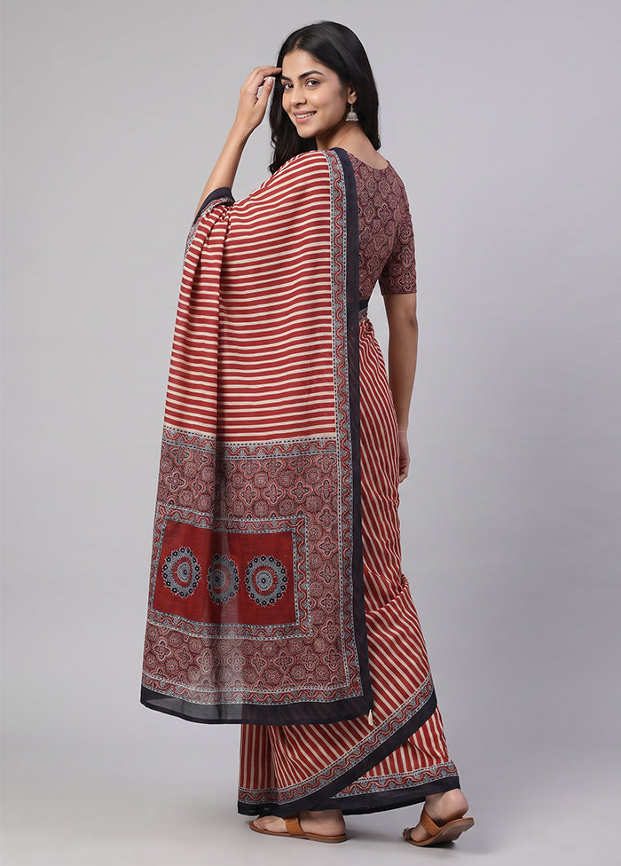 Red Printed Silk Saree Without Blouse Piece