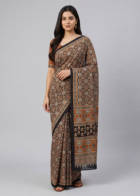 Black Printed Silk Saree Without Blouse Piece