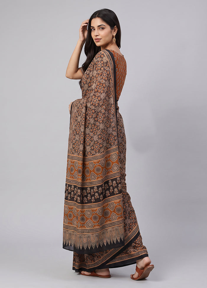 Black Printed Silk Saree Without Blouse Piece