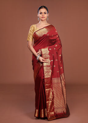 Maroon Kanjivaram Silk Saree With Blouse Piece