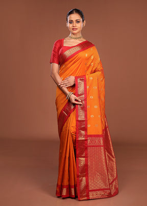 Orange Kanjivaram Silk Saree With Blouse Piece