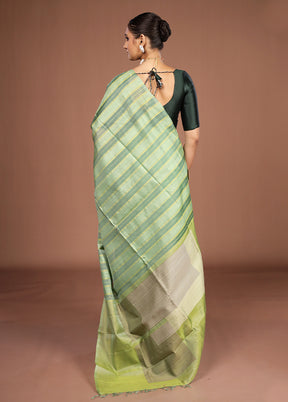 Green Handloom Kanchipuram Pure Silk Saree With Blouse Piece