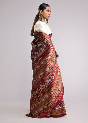 Maroon Dupion Silk Saree With Blouse Piece