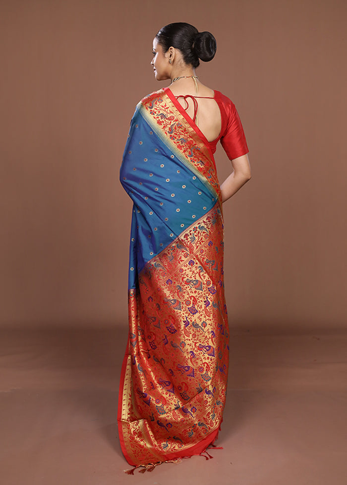 Blue Kanjivaram Silk Saree With Blouse Piece