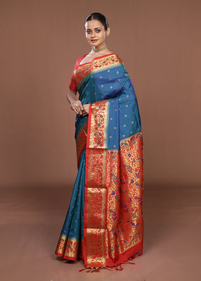 Blue Kanjivaram Silk Saree With Blouse Piece