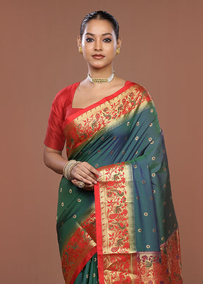 Green Kanjivaram Silk Saree With Blouse Piece