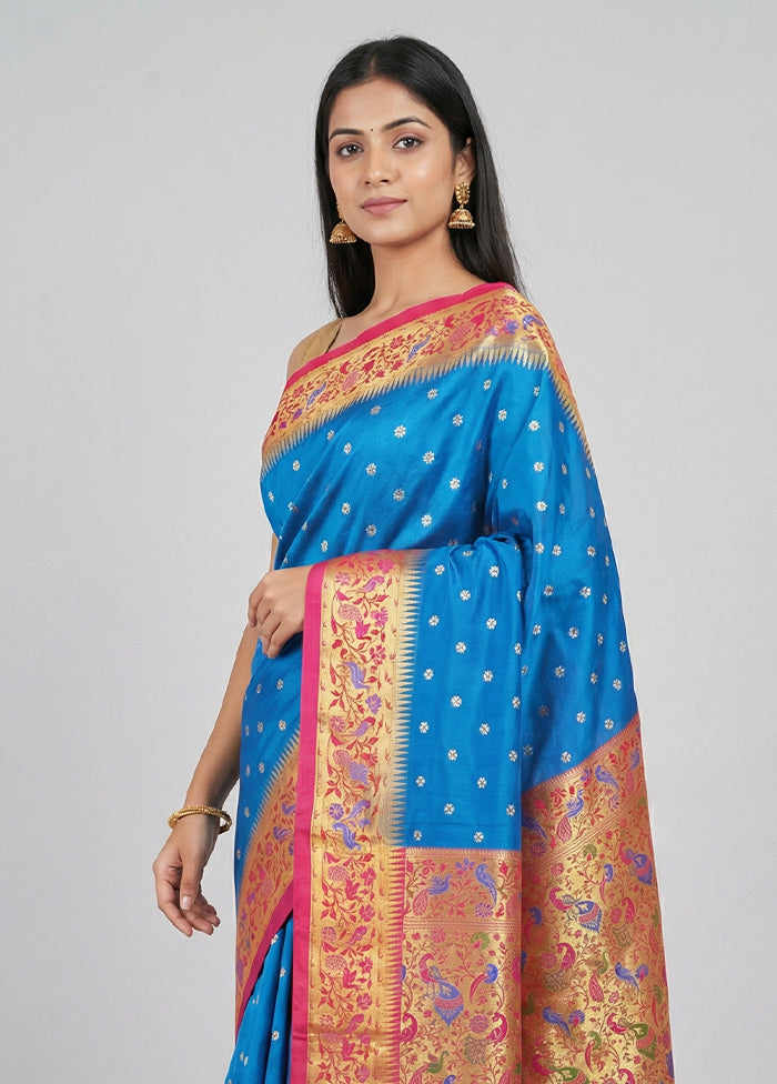 Blue Kanjivaram Silk Saree With Blouse Piece