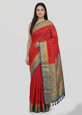 Pink Kanjivaram Silk Saree With Blouse Piece