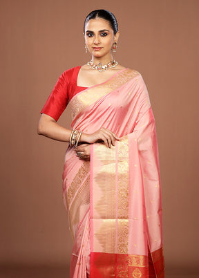 Pink Kanjivaram Silk Saree With Blouse Piece