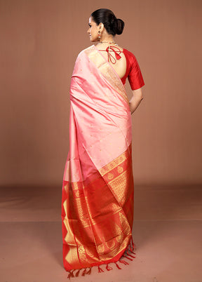 Pink Kanjivaram Silk Saree With Blouse Piece