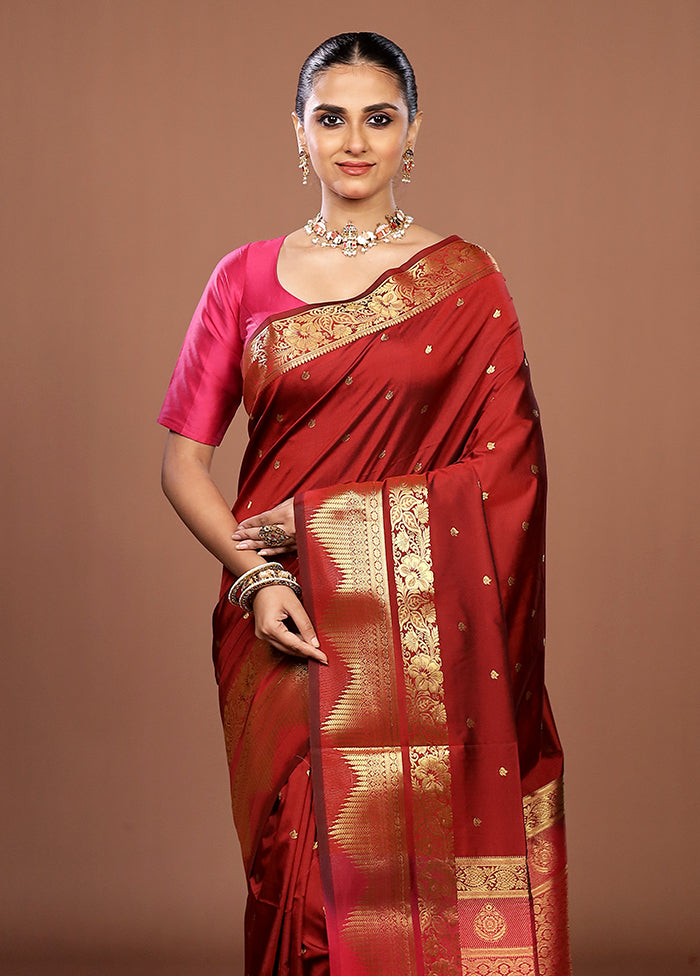 Maroon Kanjivaram Silk Saree With Blouse Piece