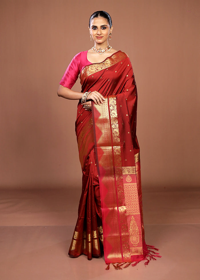 Maroon Kanjivaram Silk Saree With Blouse Piece