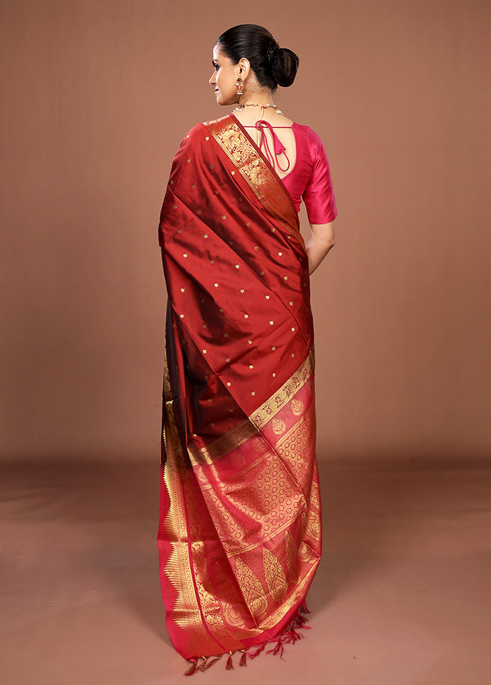Maroon Kanjivaram Silk Saree With Blouse Piece