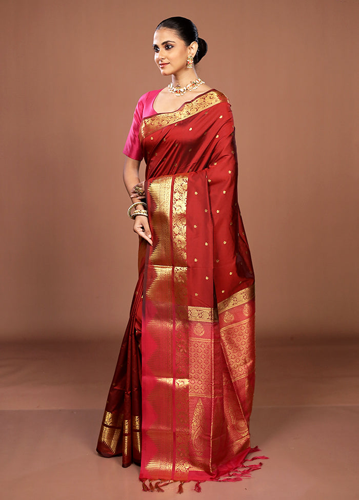 Maroon Kanjivaram Silk Saree With Blouse Piece