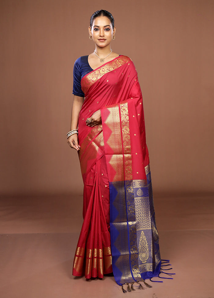 Pink Kanjivaram Silk Saree With Blouse Piece