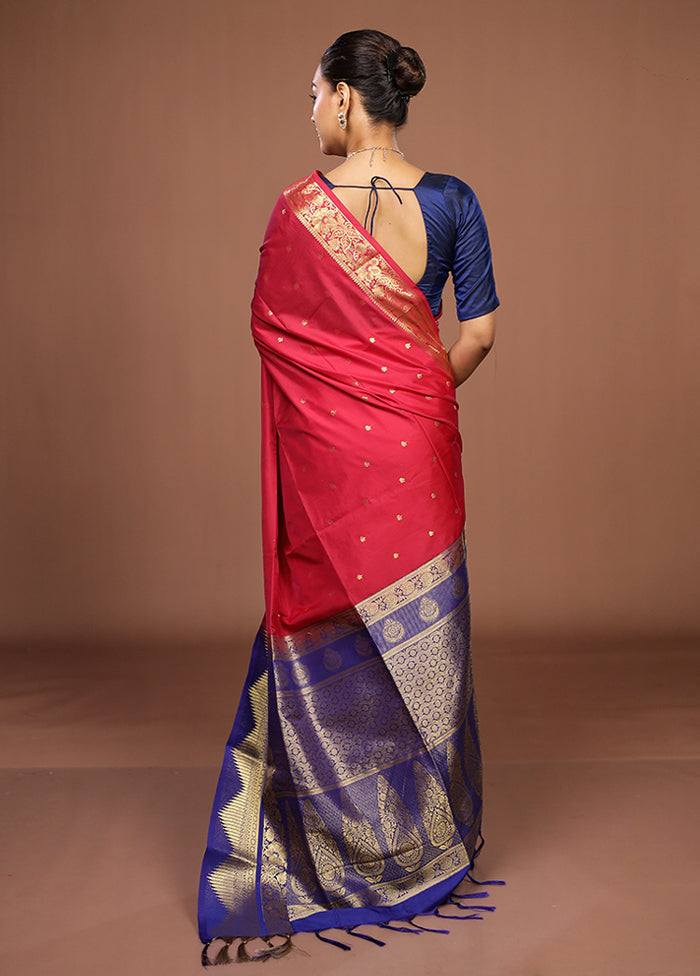 Pink Kanjivaram Silk Saree With Blouse Piece