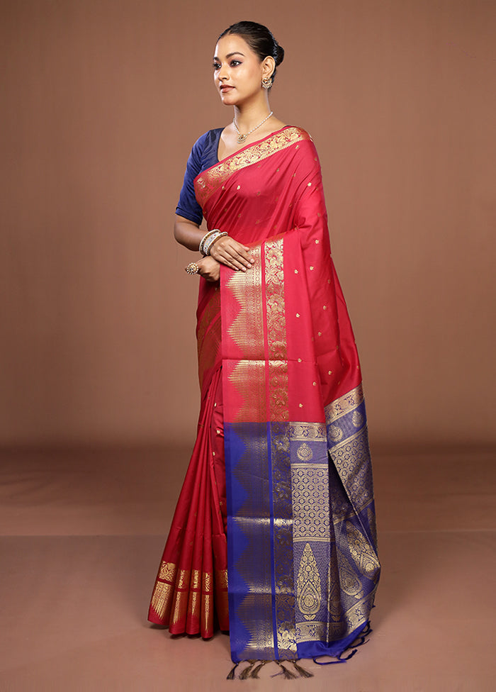 Pink Kanjivaram Silk Saree With Blouse Piece