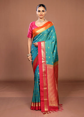 Green Kanjivaram Silk Saree With Blouse Piece