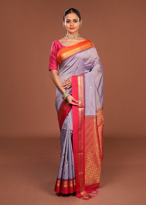 Purple Kanjivaram Silk Saree With Blouse Piece